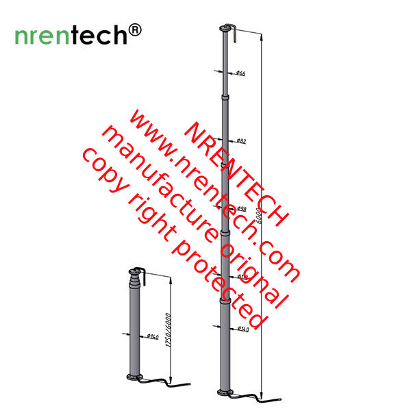 6m pneumatic telescopic mast for mobile light tower/ telescoping mast for temporary lighting tower
