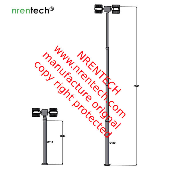 6m Pneumatic Telescopic Mast Light-4x120W LED-tilt and turn unit-wired and wireless remote control